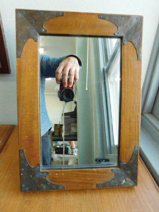 Edwardian Australian Arts & Crafts Nouveau Mirror Wood & Copper Mounts C1900s