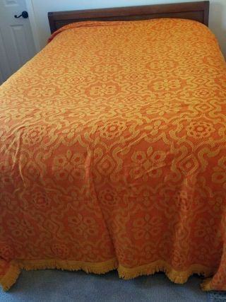 Vintage Bedspread Mid Mod Orange And Yellow King Size W/ Curtains
