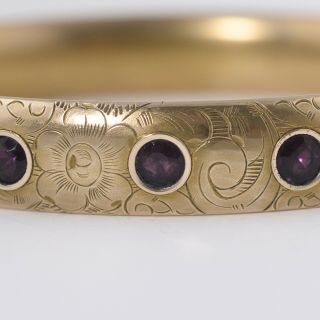 Antique Victorian Rose Gold Filled GF Amethyst Paste Flower Bangle Bracelet 4