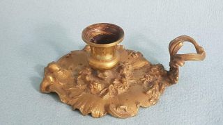 Lovely C19th Art Nouveau Cast Brass Light - Me - To - Bed Candle Holder W Cherubs
