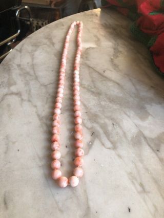 Vintage Natural Angel Skin Coral 7mm Bead Necklace 18’