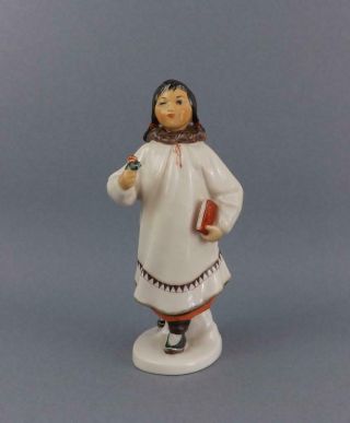 Antique Russian Soviet Lfz Figurine Of Eskimo Girl With Flower By S.  Velihova