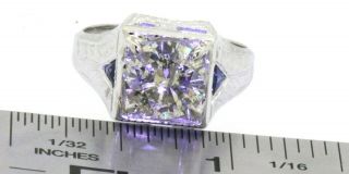 Vintage 14K WG 3.  30CTW diamond & Blue sapphire unisex ring w/ 3.  0CT diamond 3