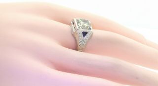 Vintage 14K WG 3.  30CTW diamond & Blue sapphire unisex ring w/ 3.  0CT diamond 6