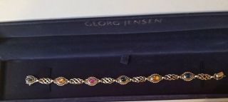 Georg Jensen Signed 18k Gold 750 Sapphire & Ruby Gemstone Link Bracelet Rare