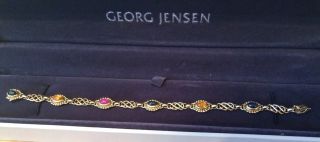Georg Jensen Signed 18k Gold 750 Sapphire & Ruby Gemstone Link Bracelet Rare 2