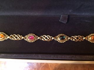 Georg Jensen Signed 18k Gold 750 Sapphire & Ruby Gemstone Link Bracelet Rare 4