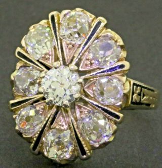 Agi Certified Vintage 14k Gold 4.  35ct Diamond Cluster Cocktail Ring W/.  60ct Ctr.