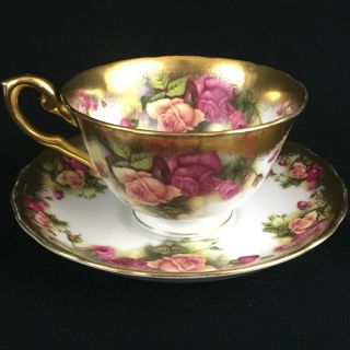 VTG Set of 1 Cup and 2 Saucers Royal Chelsea Golden Rose Heavy Gold Gilt England 2