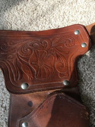 Child ' s Vintage Cowboy Tooled Leather Western Double Holster Gun Belt Large size 5
