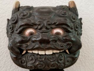 Antique Japanese Wood Carved Lacquer Oni Demon