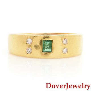 Estate Diamond Emerald 18k Yellow Gold Band Ring 8.  9 Grams Nr