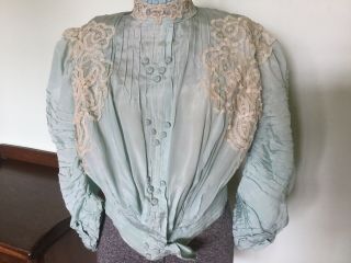 Antique Victorian French Silk Lace Hand Made Blouse Jacket W Beadwork Exquisite