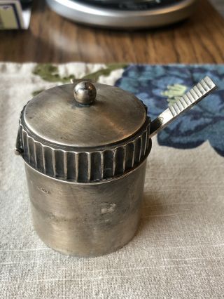 Rare Georg Jensen Parallel Mustard Pot & Spoon - 627 - C.  1933 - 44