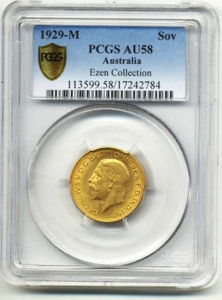 1929 Melbourne King George V Full Gold Sovereign Coin Pcgs Au58 Rare
