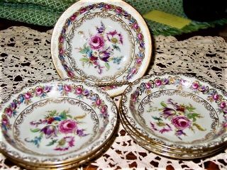 Vtg.  Rosenthal Ivory " Vienna " (7) Pc.  Fruit/sauce Bowls 5 1/4 " Goldtrim,  Floralexcond