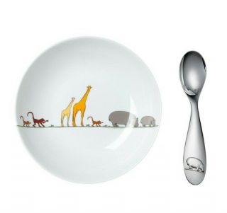 Savane By Christofle Paris Silver Plate Child Plate And Baby Spoon Set