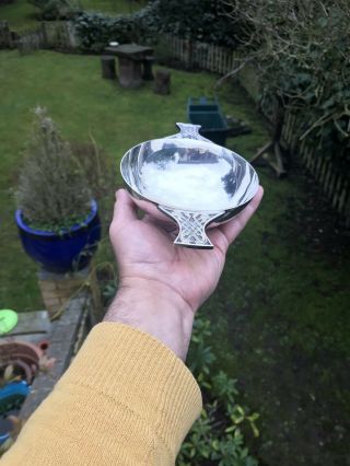 Antique Style Scottish Solid Silver Wine Tester Quaich Bowl By Francis Howard 3