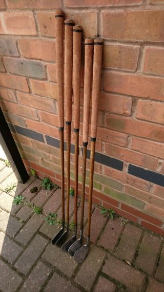 5x Nicoll Irons.  Playing set.  Vintage antique hickory golf clubs 3