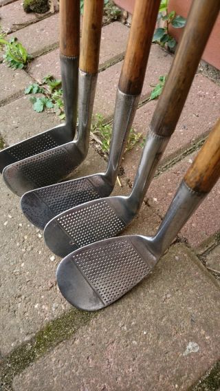 5x Nicoll Irons.  Playing set.  Vintage antique hickory golf clubs 5