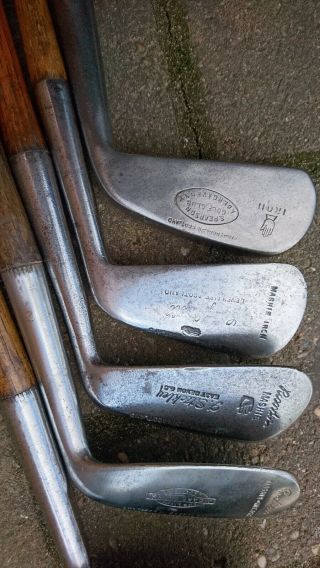 5x Nicoll Irons.  Playing set.  Vintage antique hickory golf clubs 6