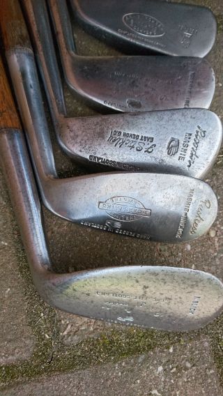 5x Nicoll Irons.  Playing set.  Vintage antique hickory golf clubs 7
