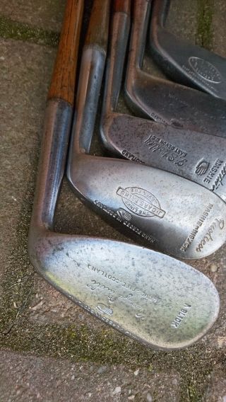 5x Nicoll Irons.  Playing set.  Vintage antique hickory golf clubs 8