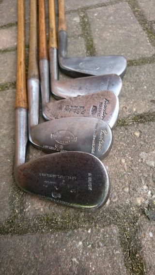 5x Nicoll Irons.  Playing set.  Vintage antique hickory golf clubs 9