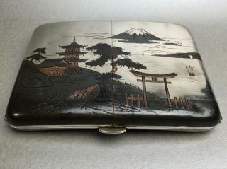 Meiji Era Japanese Cigarette Lighter Niello Sterling Silver Case Mixed Metal
