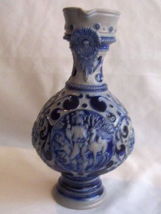 Westerwald Stoneware Vase Depicting Conversion Of Saint Hubert With The Stag 2