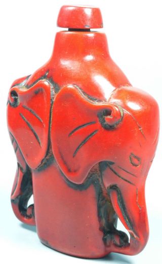Collectable China Old Coral Carve Auspicious Elephant Ancient Art Snuff Bottle 4