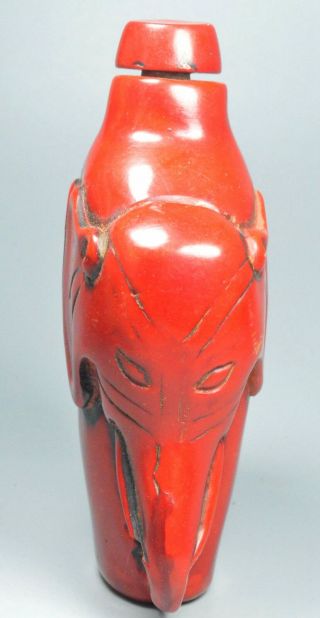 Collectable China Old Coral Carve Auspicious Elephant Ancient Art Snuff Bottle 5