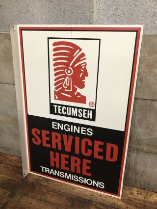 Vintage 1986 Tecumseh Engines Transmissions Serviced Here Gas Oil Flange Sign