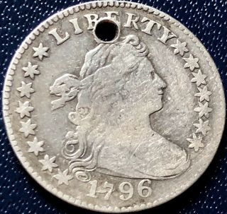 1796 Draped Bust Dime 10c Rare Early Date Better Grade Vf Details Holed 17858