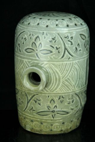 Jul177 Korean Goryeo Celadon Porcelain Bottle Pot Vase White&black Inlay
