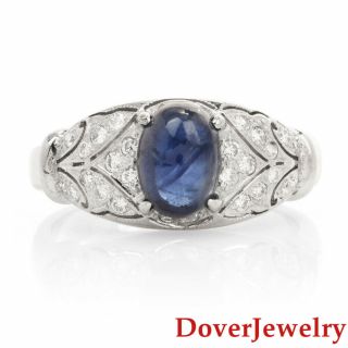 Estate Diamond Blue Sapphire 18k White Gold Ring 5.  7 Grams Nr