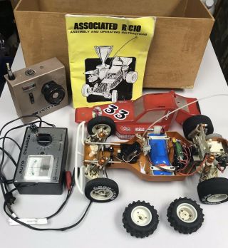 Vintage Associated Rc10 Radio Controlled Car,  Wooden Carry Box,  Charger & More