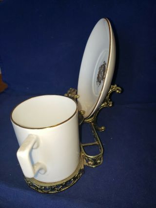 Taylor & Kent Longton England Tea Cup & Saucer White & Gold 14k Koi Ornate Stand 2