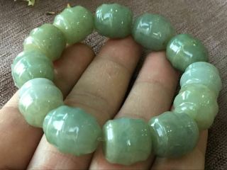 Certified Natural Grade A Jade Green Jadeite Carving Lotus Bracelet1422