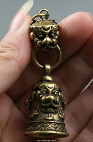 60mm Small Curio Chinese Bronze Lovable Animal Unicorn Beast Bell Wealth Pendant