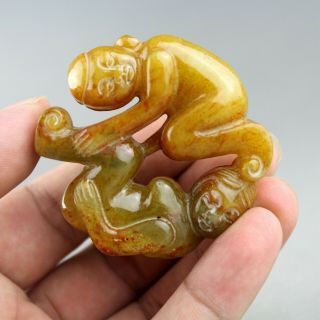 2.  2  China Old Jade Hand - Carved Ancient Man And Woman Statue Jade Pendant 2050
