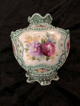 Vintage Nippon Hand Painted Moriage Tulip Vase - About 5 1/4 " Tall
