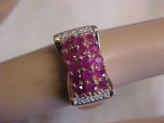 Estate Natural Red Ruby & Pave Set Diamond Ring 14k Yellow Gold Sz6 Buy Now
