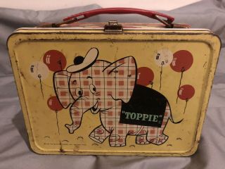 1957 Vintage Metal Toppie The Elephant Lunchbox Rare 100