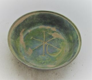 Late Roman Early Byzantine Bronze Dish With Christogram Very Rare