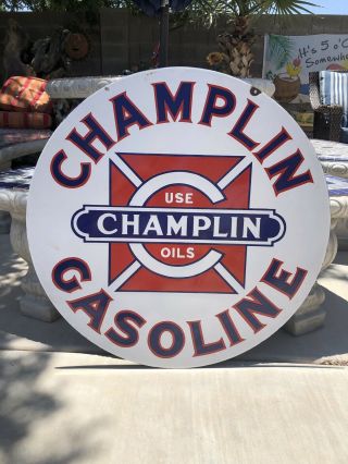 Vintage Porcelain Champlin Oil Gasoline Sign Gas 30 Inch Size 2