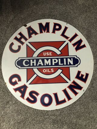 Vintage Porcelain Champlin Oil Gasoline Sign Gas 30 Inch Size 5