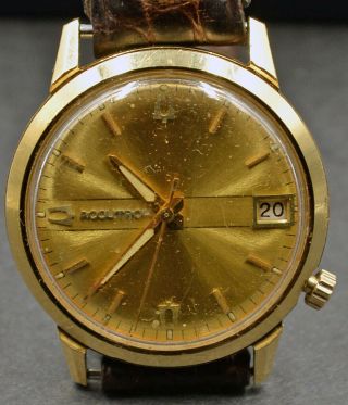 Vintage Bulova Accutron M8 14k Gold Mens Watch 34mm W/ Date Angled Winder