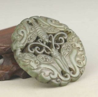 Chinese Old Natural Jade Hand - Carved Double Butterfly Pendant 2.  1 Inch