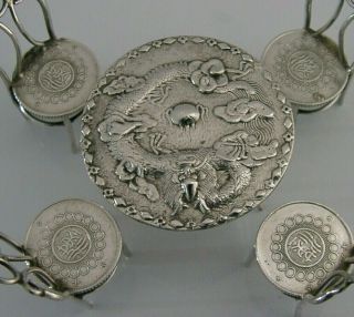 Unusual Chinese Export Silver 1912 2 Jiao Coin Table & Chairs C1920 Antique